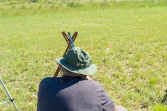 Shooting at 805 yards.  The black dots on the hillside are steel full size buffalo