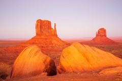 Photo of the Mittens at Sunset in Monument Valley.
