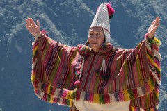 Photo of the Head Shaman of the Incas giving a blessing at Machu Picchu.