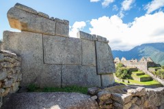 Photo of a stone wall at Machu Picchu.