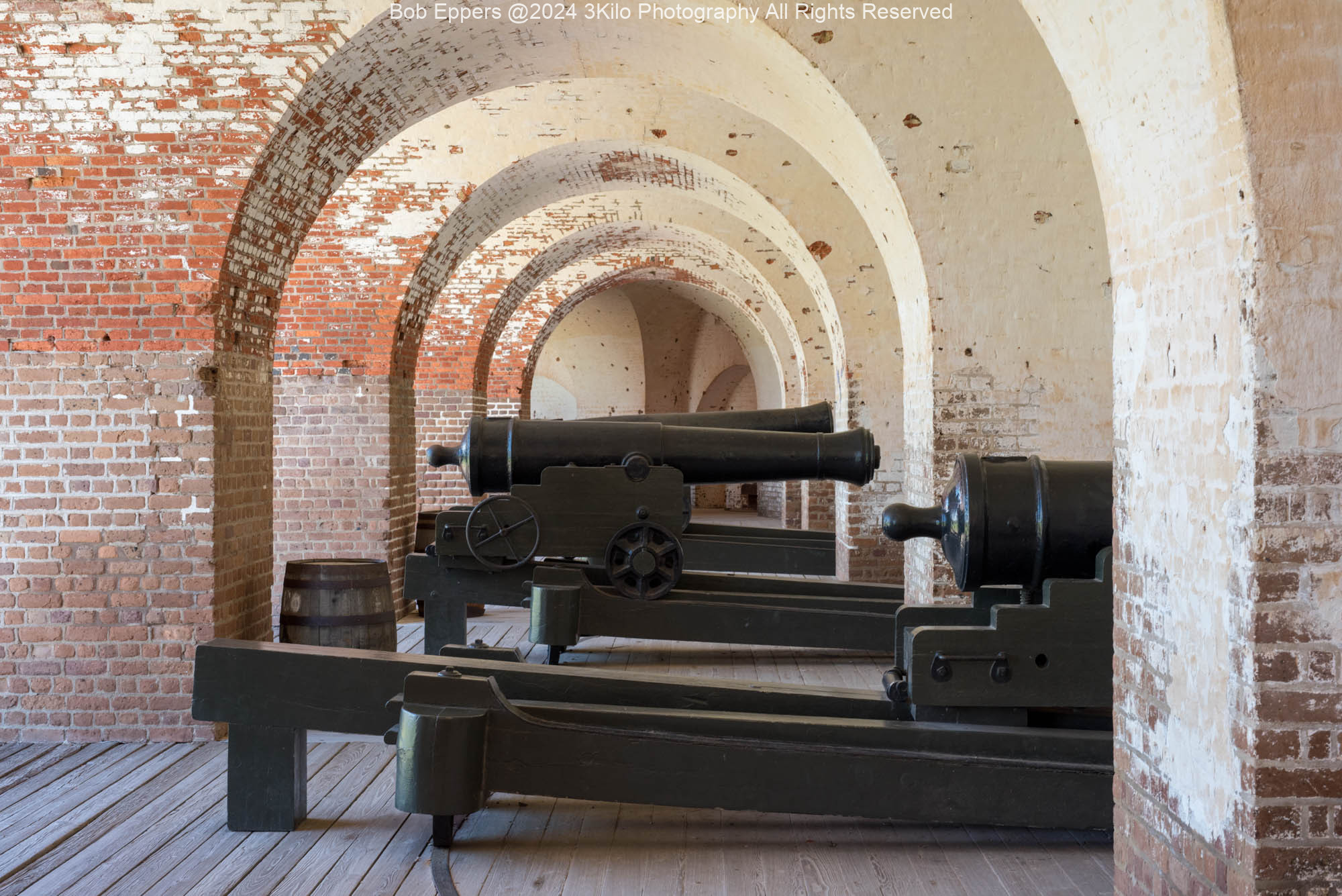 Photo of Cannons in one of the Main Gun Galleries in Ft Pulaski