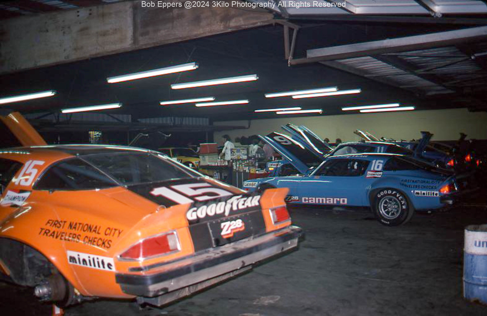 Photo of the IROC race in Riverside, CA.  Inside the Goodyear Garage.