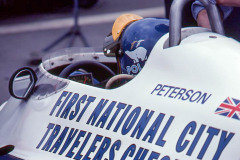 Photo of F1 Tyrell with driver Ronnie Peterson.  1977 F1 LBGP