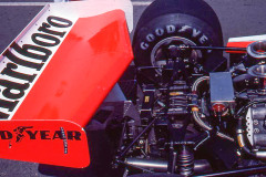 Photo of the rear of a F1 McLaren.  1977 F1 LBGP