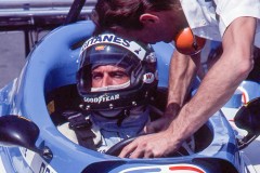 Photo of F1 Ligier with driver Jacques Laffite. 1977 F1 LBGP