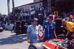 Photo of  Ferrari racing mechanics in pit lane.  1976 F1 LBGP