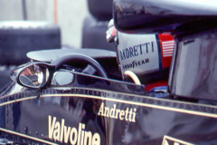 Photo of F1 Lotus with driver Mario Andretti. 1977 F1 LBGP