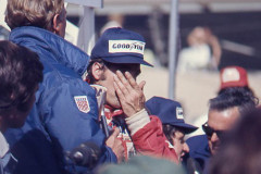 Photo of Winner Clay Regazzoni being interviewed by Dan Gurney.  1976