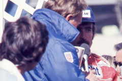 Photo of Winner Clay Regazzoni being interviewed by Dan Gurney.  1976