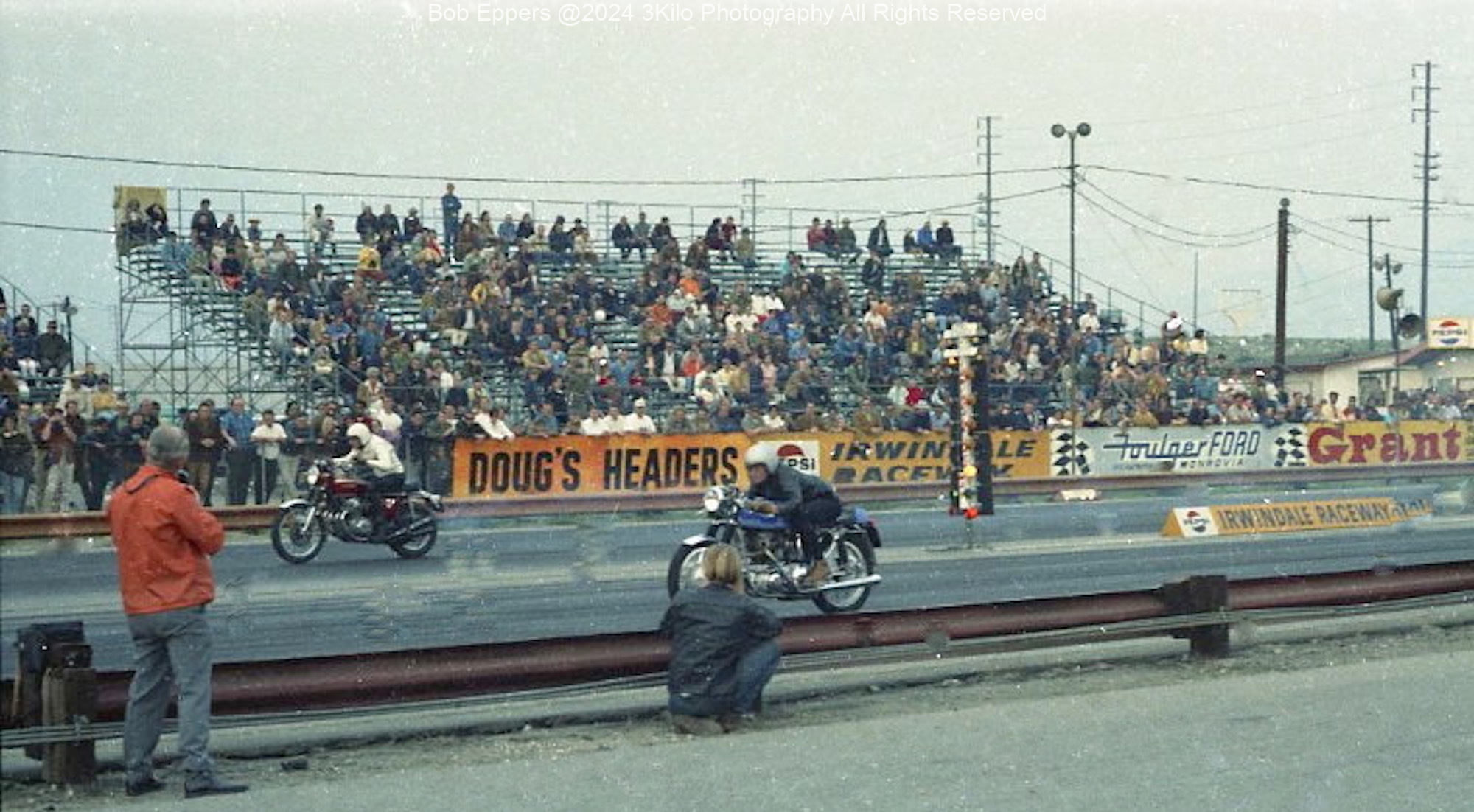 Photo of the 750 Championship Race.  I won the race but lost on a red light.  1970